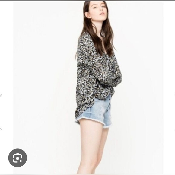 Zadig and Voltaire Tink Leo Crinkle Blouse with Lace Trim Size XS - Picture 3 of 10